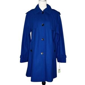 Calvin Klein Wool Blend Trench Pea Coat Women's Size 8 Cobalt Blue